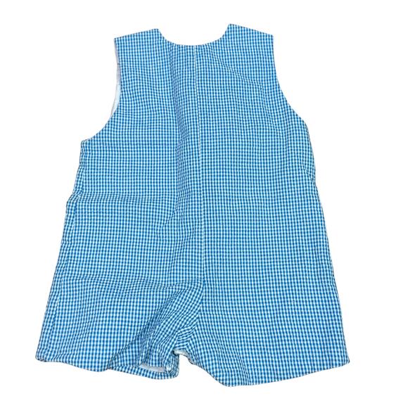 Velani Light Blue Check Smocked Green Alligator Day at Beach Jon Jon 12Months - Picture 5 of 5